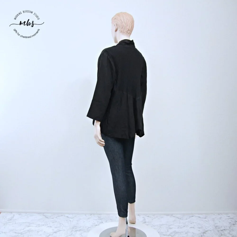 Fenini Linen Lightweight Blazer Black Women L - Picture 3 of 11